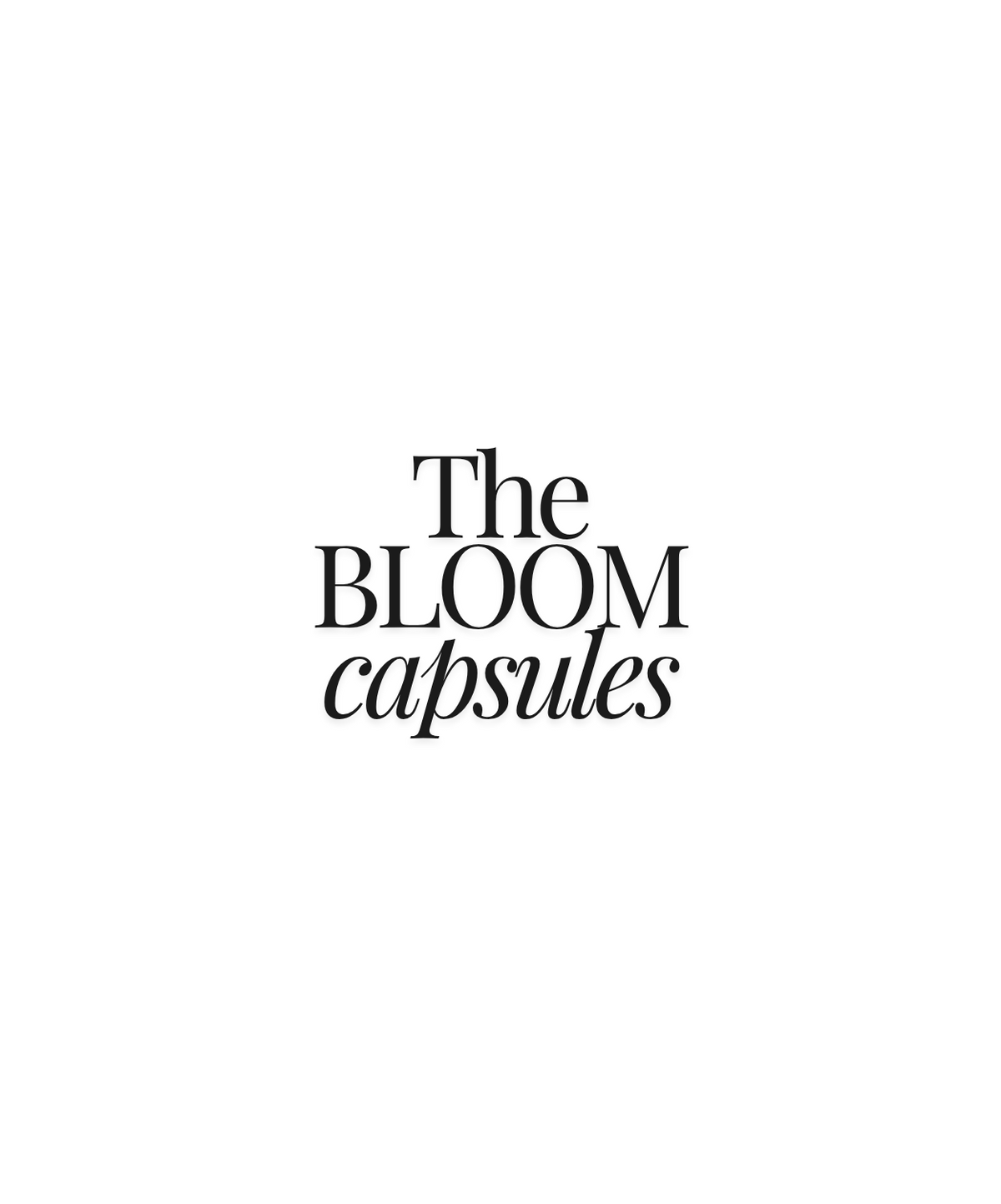 A split image with a white left panel reading 'The BLOOM capsules' and a right panel showing a person standing outdoors on a dirt path in a grassy landscape under a blue sky, wearing a red cap, white shirt, denim shorts, and sneakers.